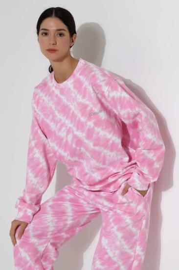 Kadın Pembe Bisiklet Yaka Sweatshirt Eşofman Takımı | MSC 220